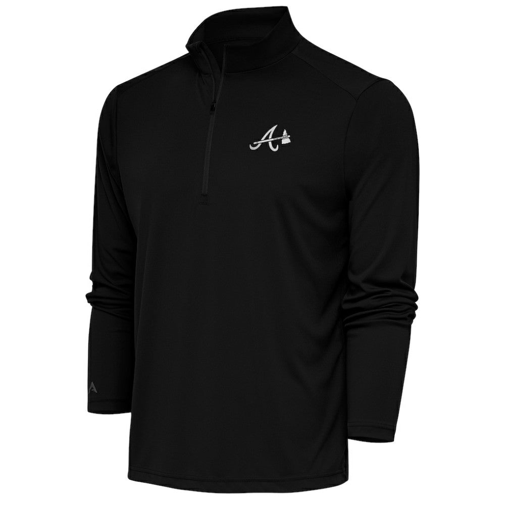 Atlanta Braves Antigua Metallic Tribute Quarter-Zip Top - Black