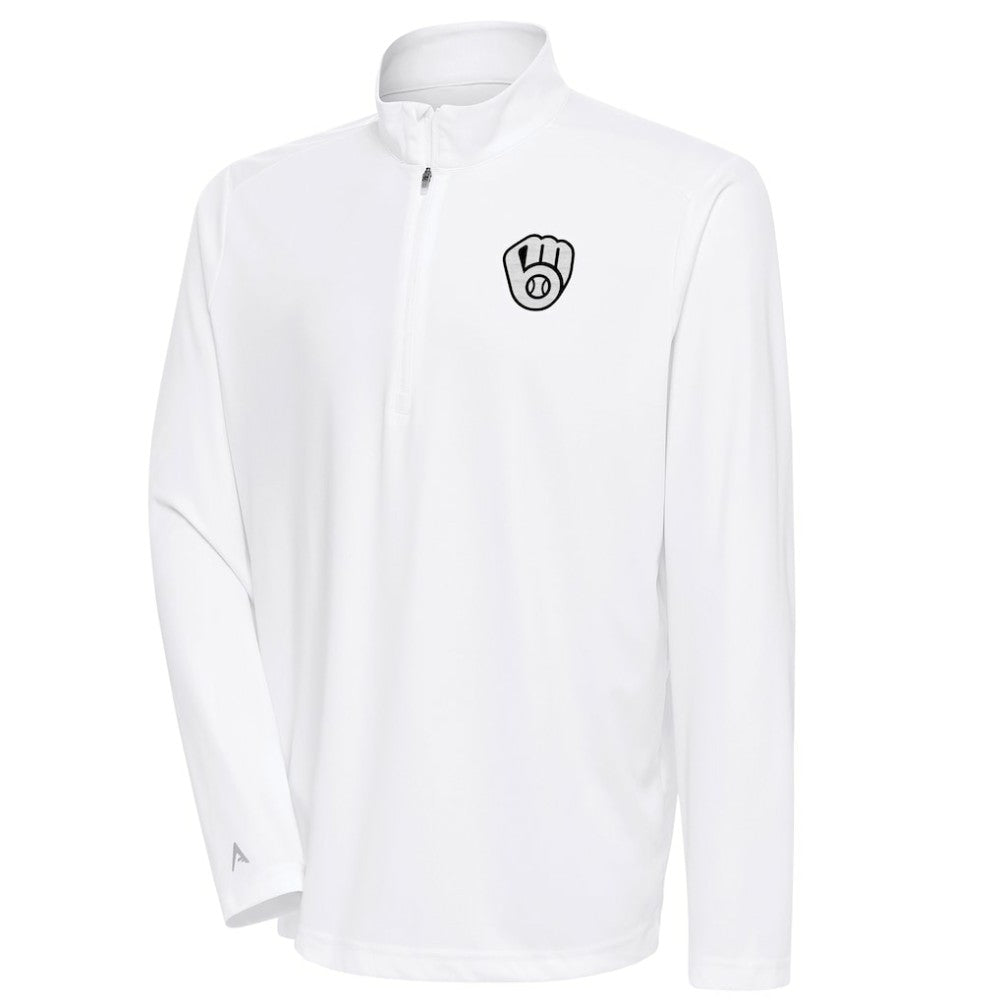 Milwaukee Brewers Antigua Metallic Tribute Quarter-Zip Top - White