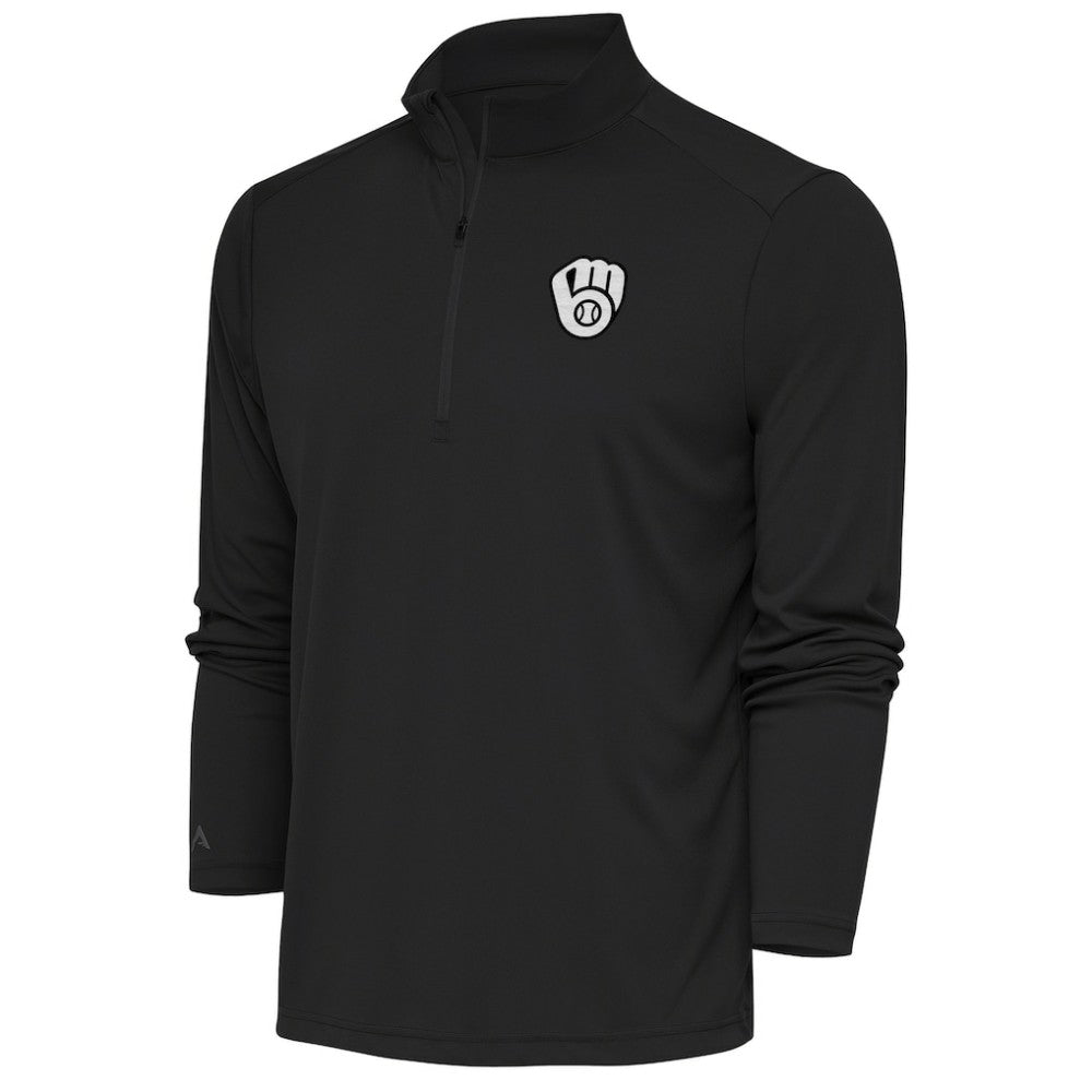Milwaukee Brewers Antigua Metallic Tribute Quarter-Zip Top - Charcoal
