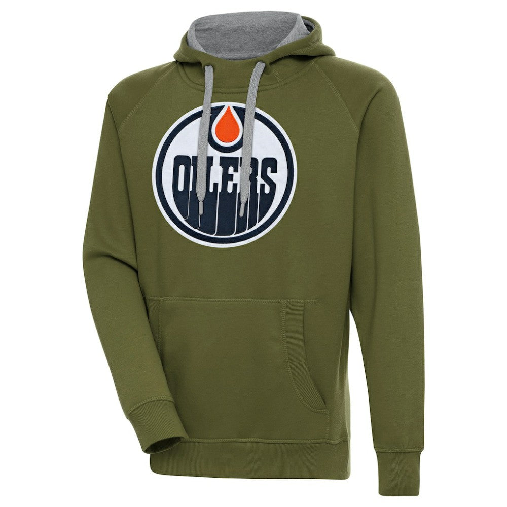 Edmonton Oilers Antigua Victory Pullover Hoodie Olive