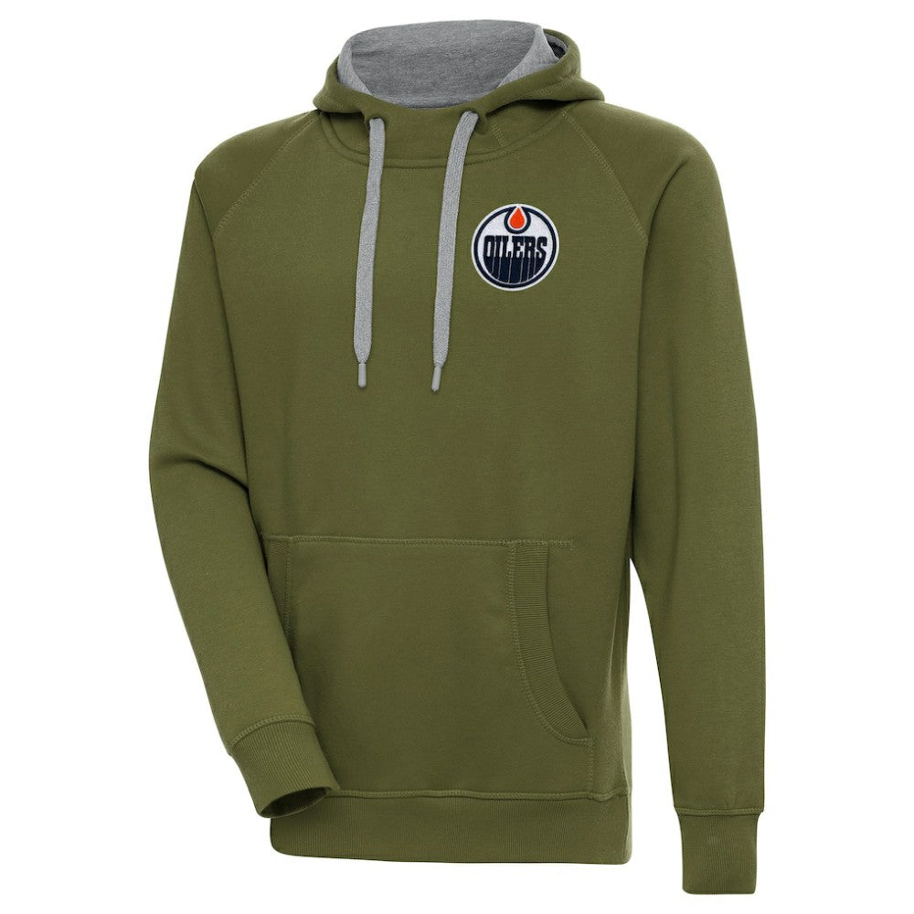 Edmonton Oilers Antigua Victory Pullover Hoodie Olive