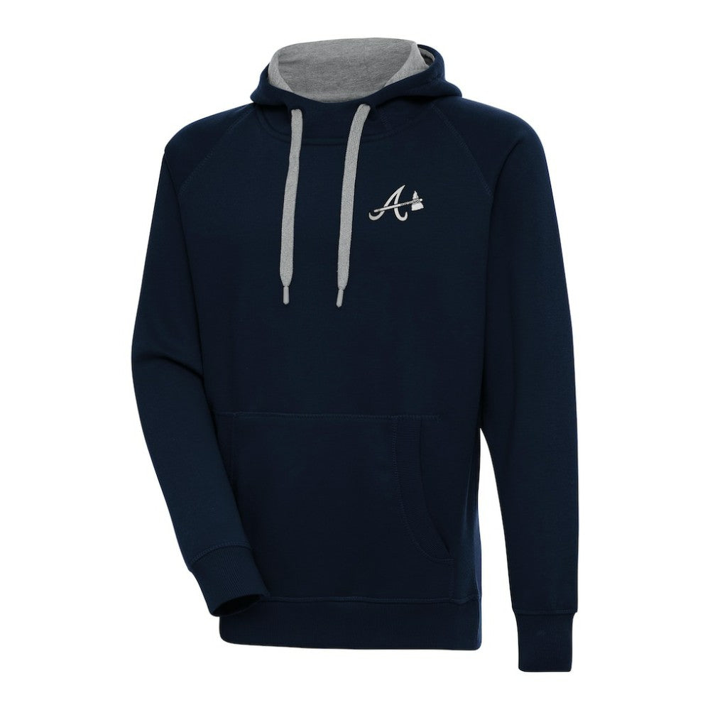 Atlanta Braves Antigua Metallic Victory Pullover Hoodie - Navy
