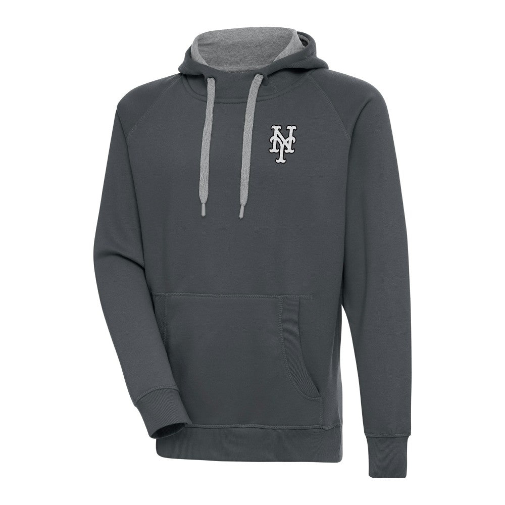 New York Mets Antigua Metallic Victory Pullover Hoodie - Charcoal