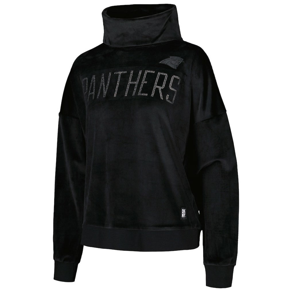 Carolina Panthers DKNY Sport Women's Deliliah Rhinestone Funnel Neck Pullover Sweatshirt - Black for sale