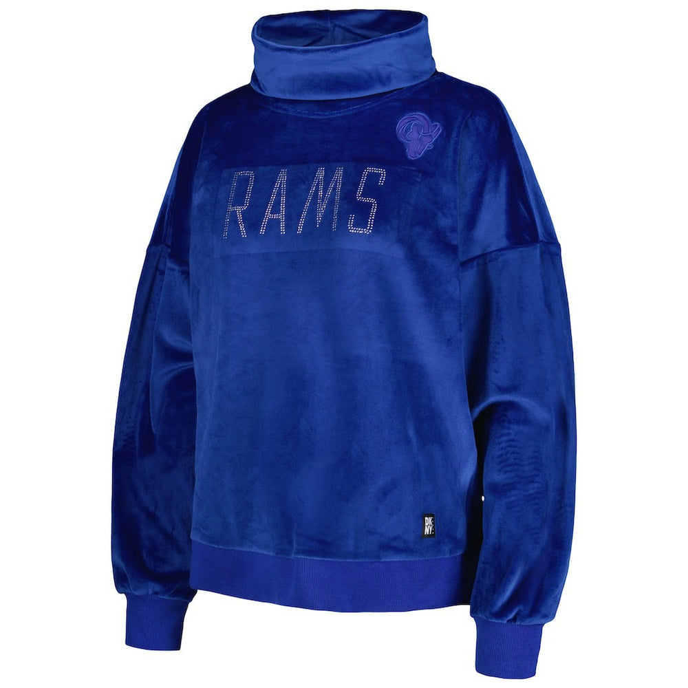 Los Angeles Rams DKNY Sport Women's Deliliah Rhinestone Funnel Neck Pullover Sweatshirt - Royal for sale