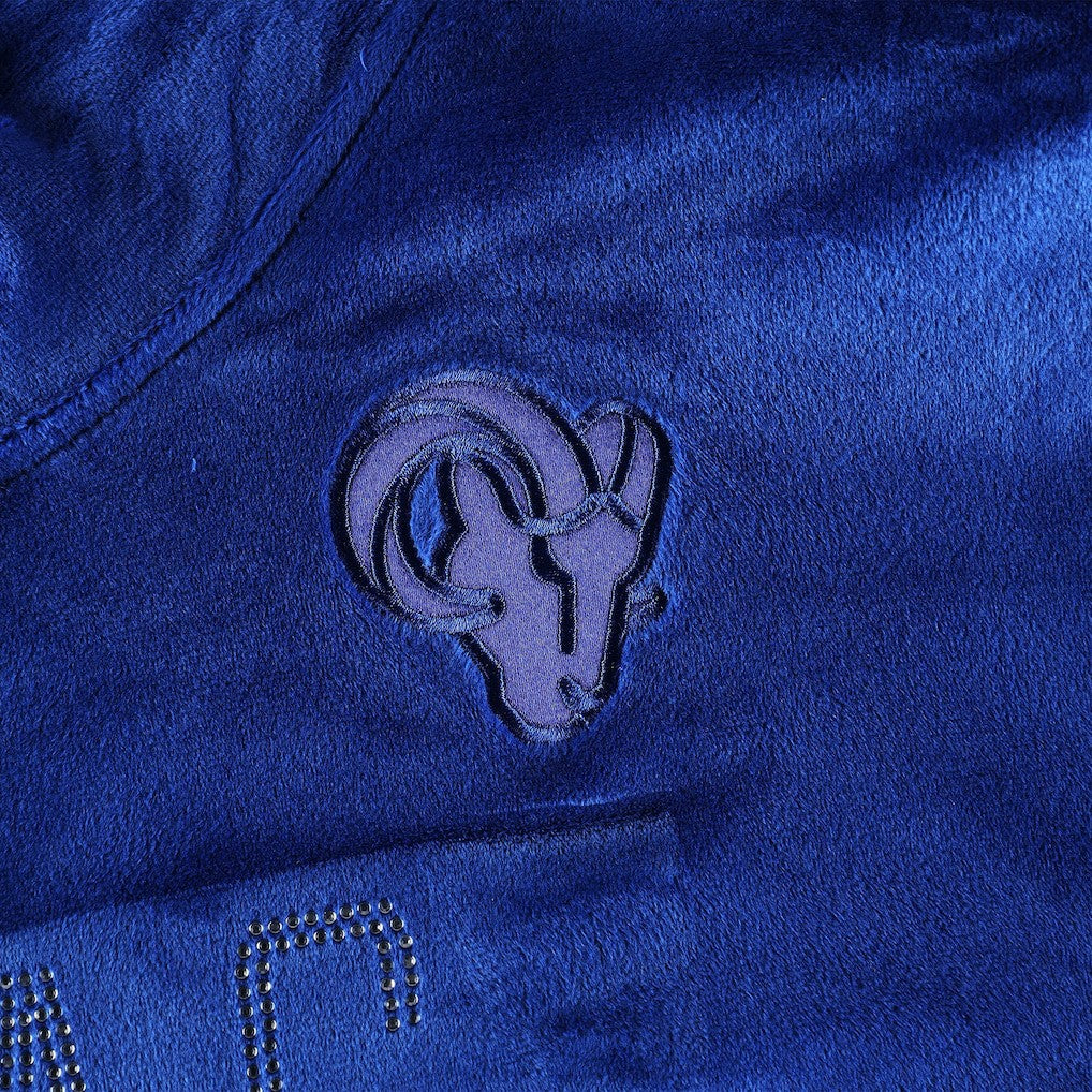 Los Angeles Rams DKNY Sport Women's Deliliah Rhinestone Funnel Neck Pullover Sweatshirt - Royal for sale