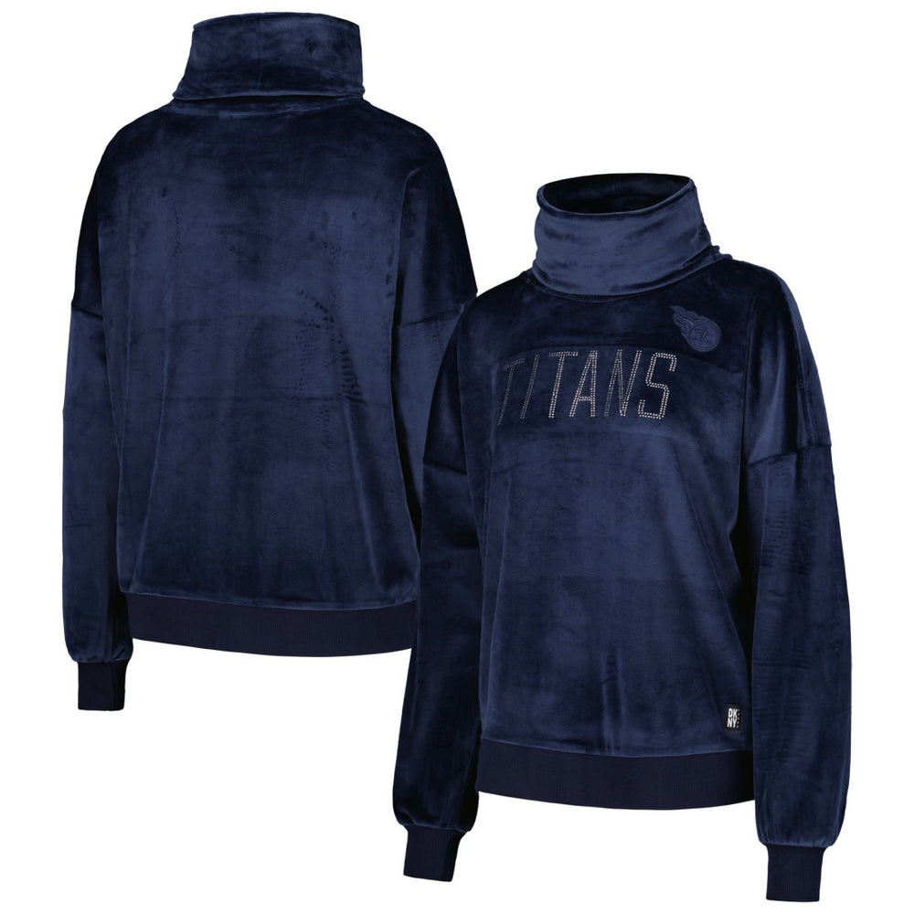 Tennessee Titans DKNY Sport Women's Deliliah Rhinestone Funnel Neck Pullover Sweatshirt - Navy on sale
