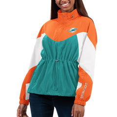 Miami Dolphins G-III 4Her by Carl Banks Women's Tie Breaker Lightweight Quarter-Zip Jacket - Aqua/Orange outlet