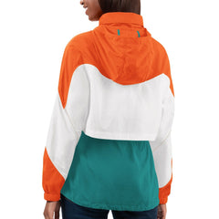 Miami Dolphins G-III 4Her by Carl Banks Women's Tie Breaker Lightweight Quarter-Zip Jacket - Aqua/Orange outlet