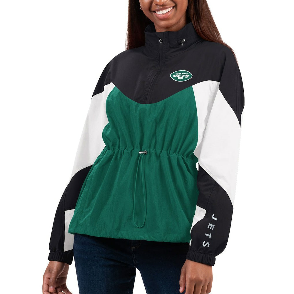 New York Jets G-III 4Her by Carl Banks Women's Tie Breaker Lightweight Quarter-Zip Jacket - Green/Black sale