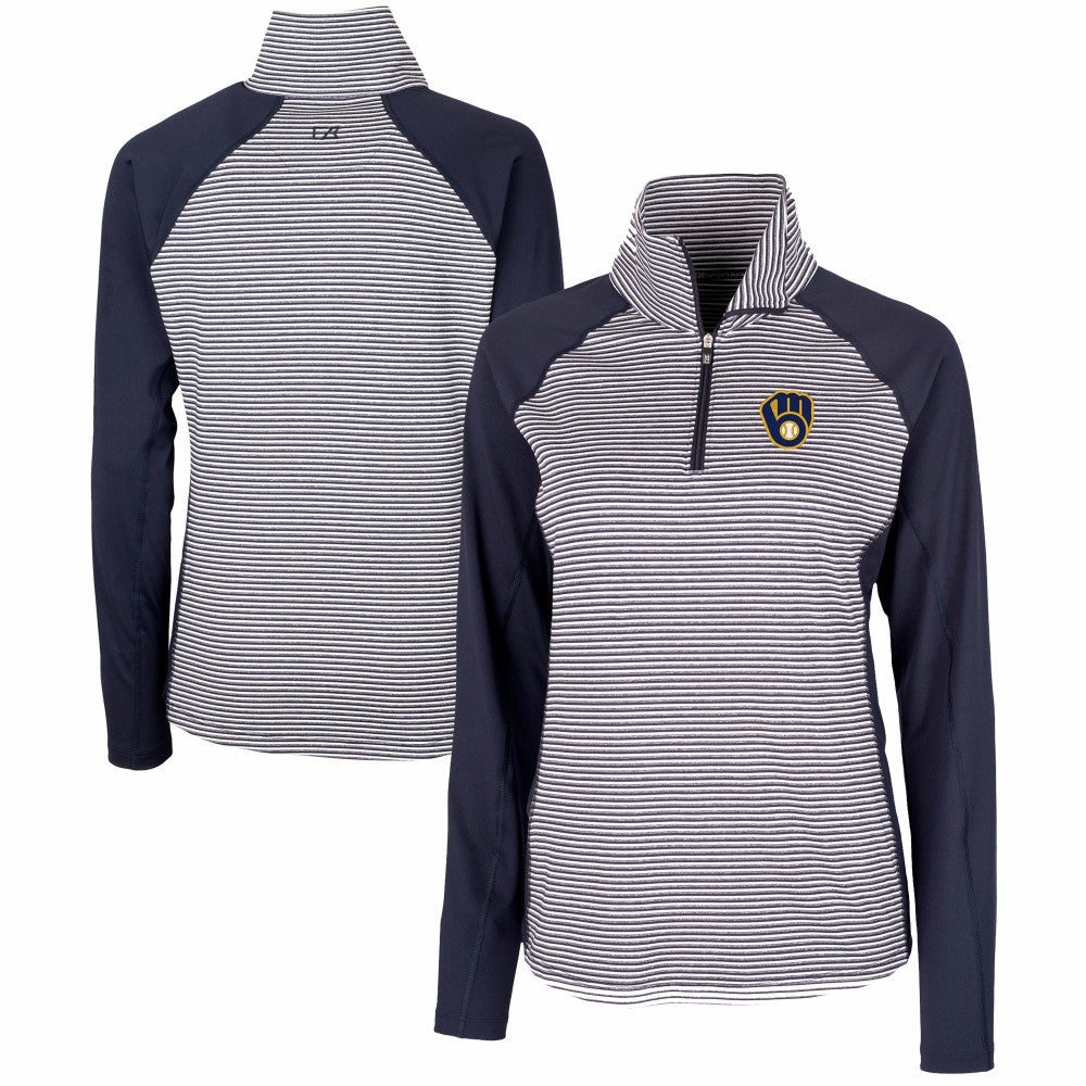 Milwaukee Brewers Cutter & Buck Women's DryTec Forge Tonal Stripe Half-Zip Top - Navy