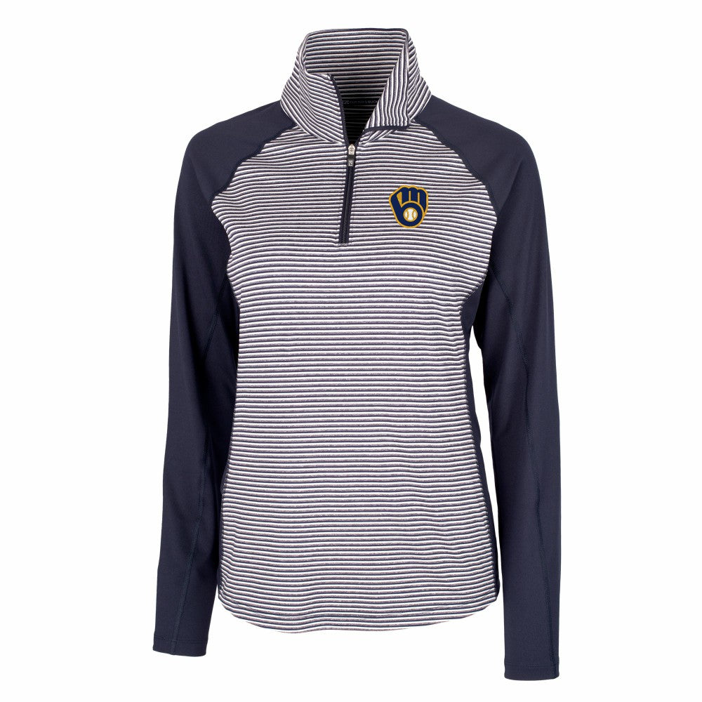 Milwaukee Brewers Cutter & Buck Women's DryTec Forge Tonal Stripe Half-Zip Top - Navy