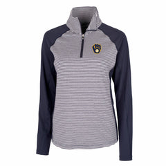 Milwaukee Brewers Cutter & Buck Women's DryTec Forge Tonal Stripe Half-Zip Top - Navy