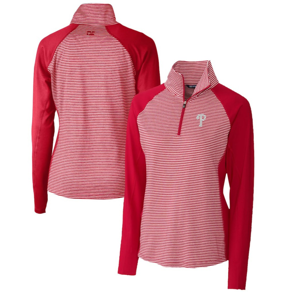 Philadelphia Phillies Cutter & Buck Women's DryTec Forge Tonal Stripe Half-Zip Top - Red