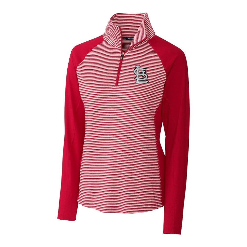 St. Louis Cardinals Cutter & Buck Women's DryTec Forge Tonal Stripe Half-Zip Top - Red