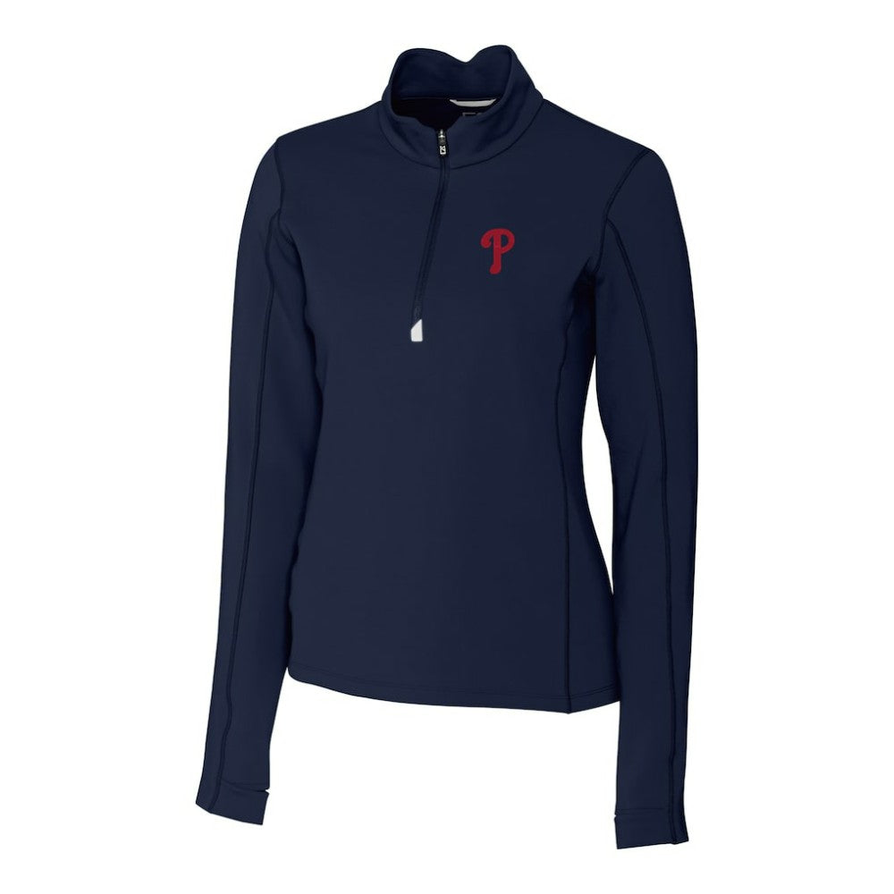 Philadelphia Phillies Cutter & Buck Women's DryTec Traverse Stretch Quarter-Zip Pullover Top - Navy