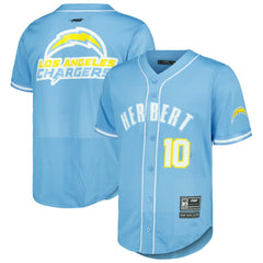 Justin Herbert Los Angeles Chargers Pro Standard Mesh Baseball Button-Up T-Shirt - Powder Blue discount