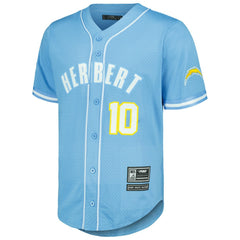 Justin Herbert Los Angeles Chargers Pro Standard Mesh Baseball Button-Up T-Shirt - Powder Blue discount