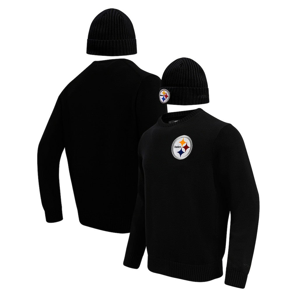 Pittsburgh Steelers Pro Standard Crewneck Pullover Sweater & Cuffed Knit Hat Box Gift Set - Black sale