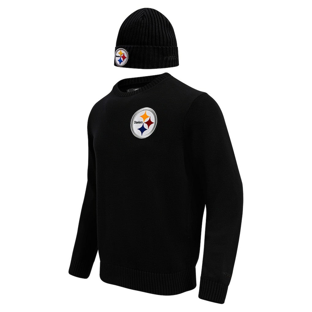 Pittsburgh Steelers Pro Standard Crewneck Pullover Sweater & Cuffed Knit Hat Box Gift Set - Black sale