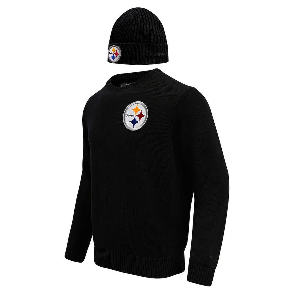 Pittsburgh Steelers Pro Standard Crewneck Pullover Sweater & Cuffed Knit Hat Box Gift Set - Black sale