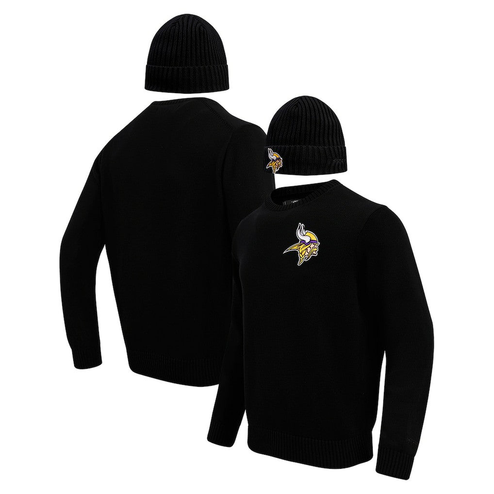 Minnesota Vikings Pro Standard Crewneck Pullover Sweater & Cuffed Knit Hat Box Gift Set - Black cheap