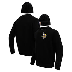 Minnesota Vikings Pro Standard Crewneck Pullover Sweater & Cuffed Knit Hat Box Gift Set - Black cheap