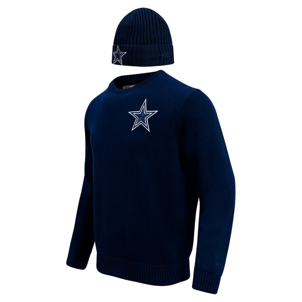 Dallas Cowboys Pro Standard Crewneck Pullover Sweater & Cuffed Knit Hat Box Gift Set - Navy on sale