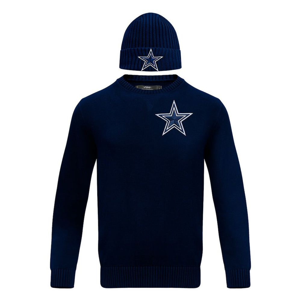 Dallas Cowboys Pro Standard Crewneck Pullover Sweater & Cuffed Knit Hat Box Gift Set - Navy on sale