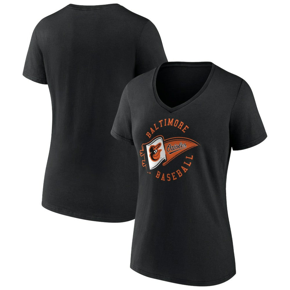 Baltimore Orioles Women's Hometown Baltimore Pennant V-Neck T-Shirt - Black
