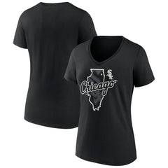 Chicago White Sox Women's Hometown Sox State V-Neck T-Shirt - Black