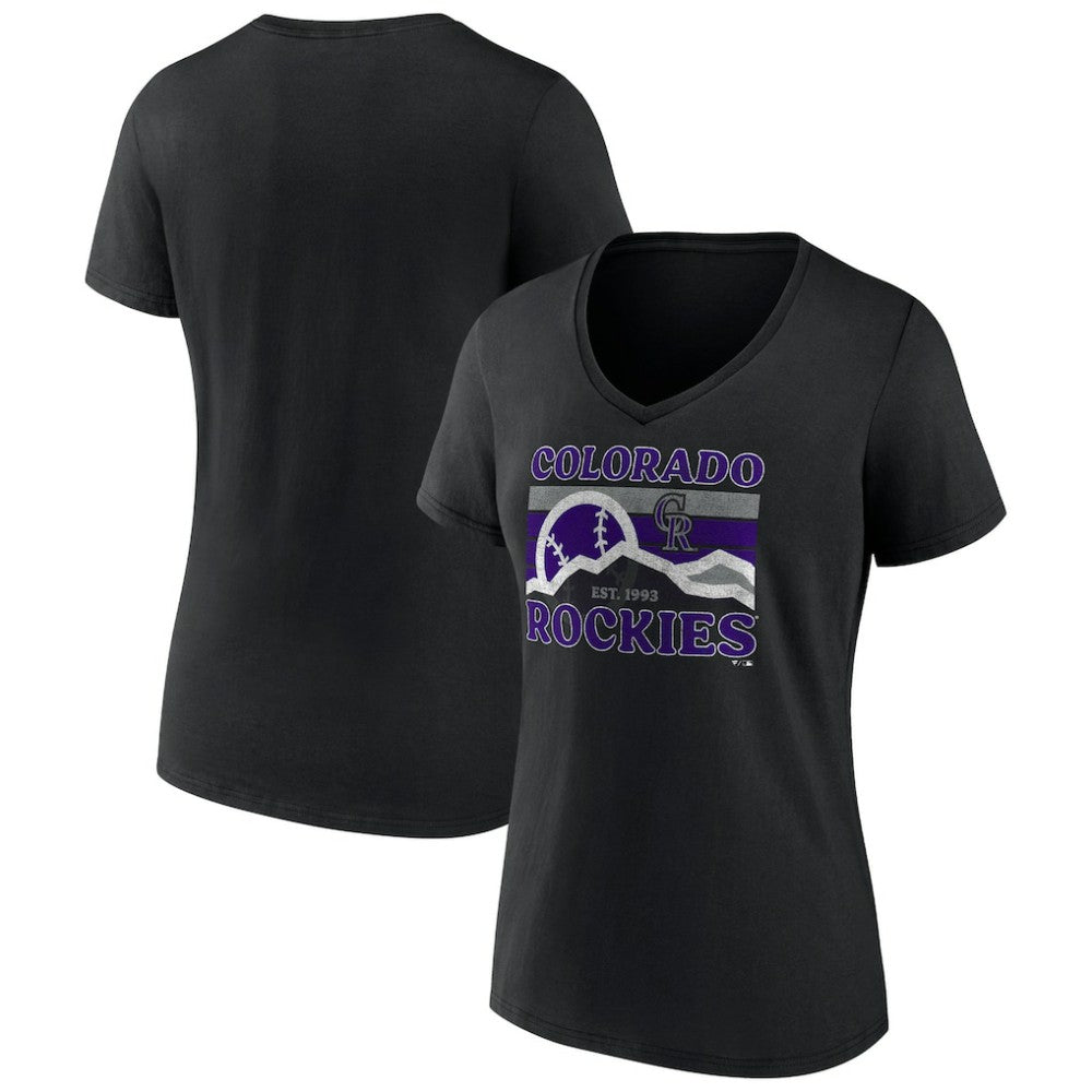 Colorado Rockies Women's Hometown Mountain Scene V-Neck T-Shirt - Black
