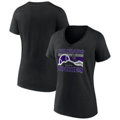 Colorado Rockies Women's Hometown Mountain Scene V-Neck T-Shirt - Black