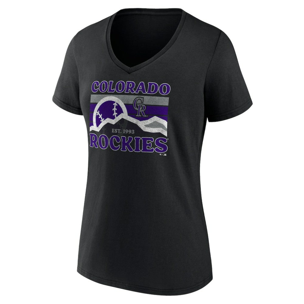 Colorado Rockies Women's Hometown Mountain Scene V-Neck T-Shirt - Black
