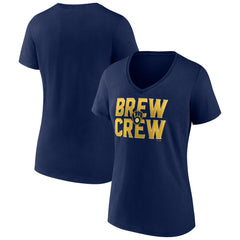 Milwaukee Brewers Women's Hometown Brew Crew Fancy V-Neck T-Shirt - Navy