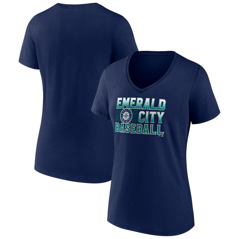 Seattle Mariners Women's Hometown Emerald Baseball V-Neck T-Shirt - Navy