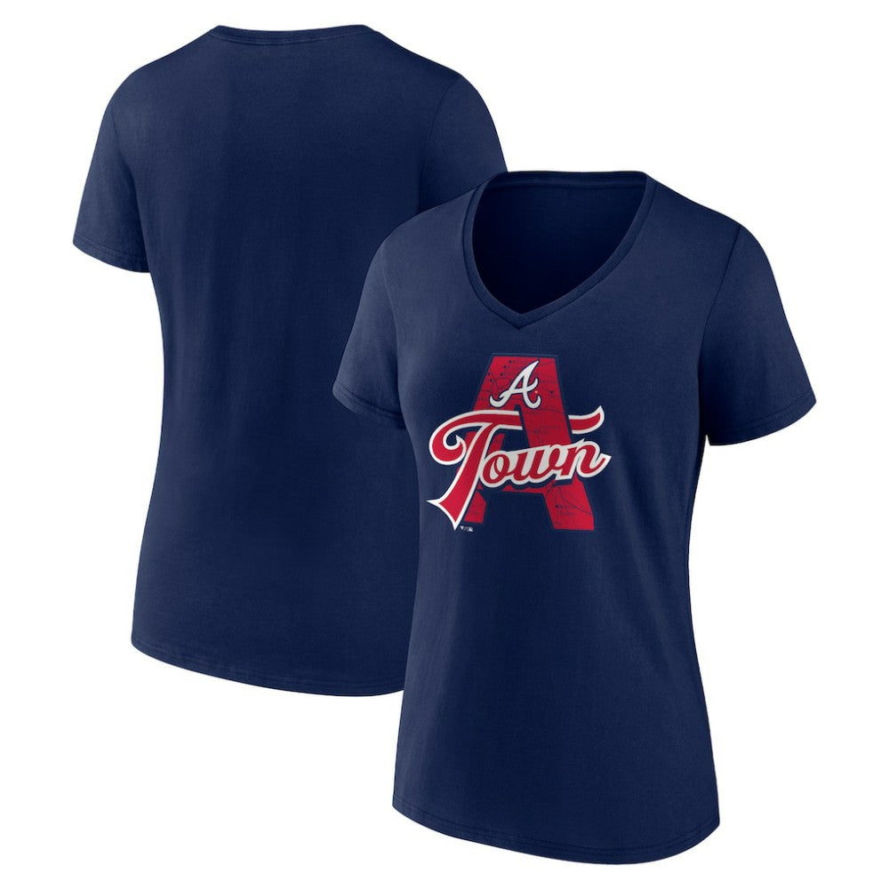 Atlanta Braves Women's Hometown A Town Map V-Neck T-Shirt - Navy