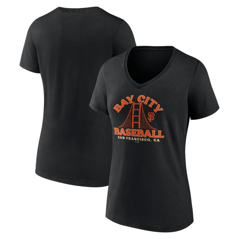 San Francisco Giants Women's Hometown Bay City Baseball V-Neck T-Shirt - Black