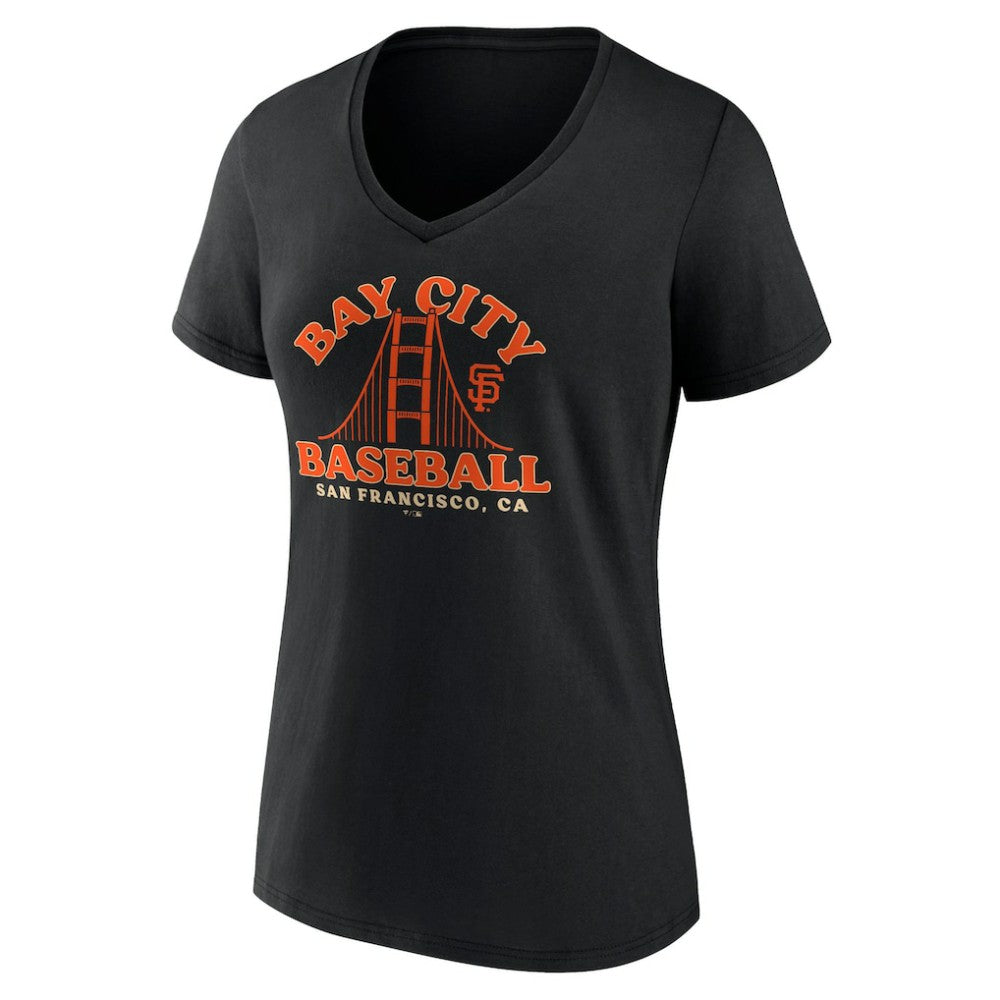 San Francisco Giants Women's Hometown Bay City Baseball V-Neck T-Shirt - Black