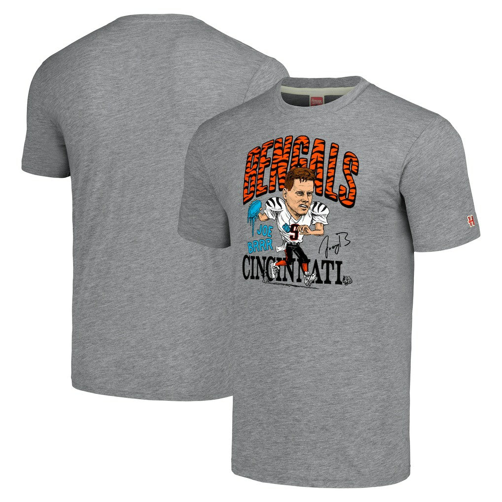 Joe Burrow Cincinnati Bengals Homage Unisex Caricature Player Tri-Blend T-Shirt - Gray on sale