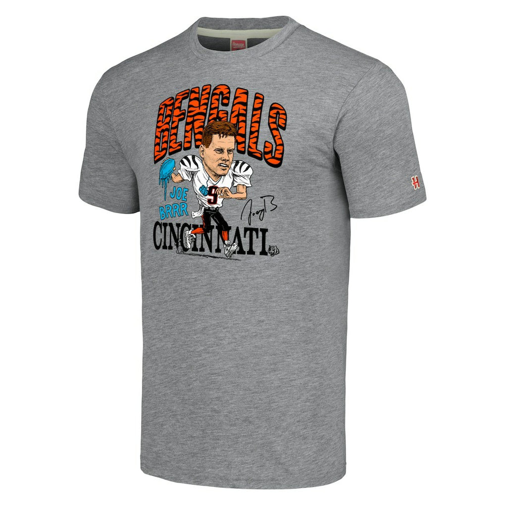Joe Burrow Cincinnati Bengals Homage Unisex Caricature Player Tri-Blend T-Shirt - Gray on sale