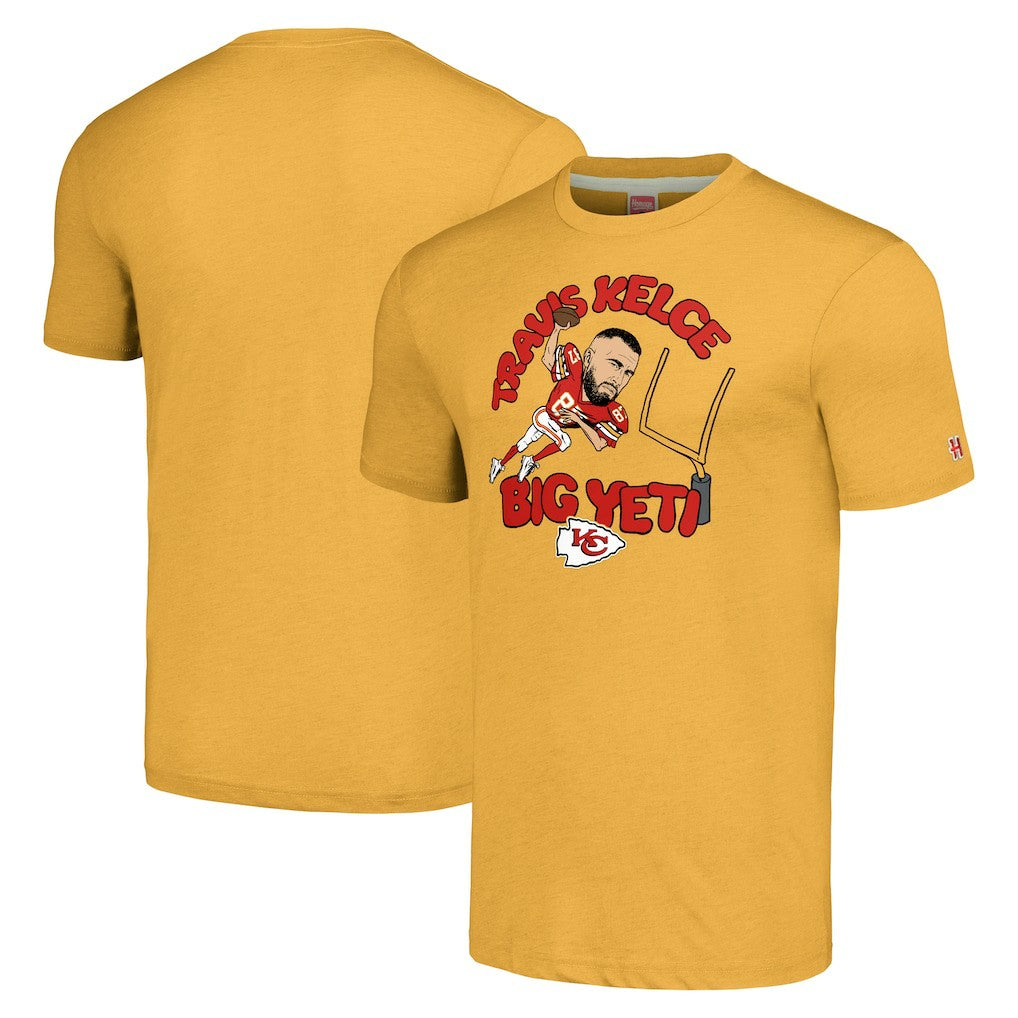 Travis Kelce Kansas City Chiefs Homage Unisex Caricature Player Tri-Blend T-Shirt - Gold online