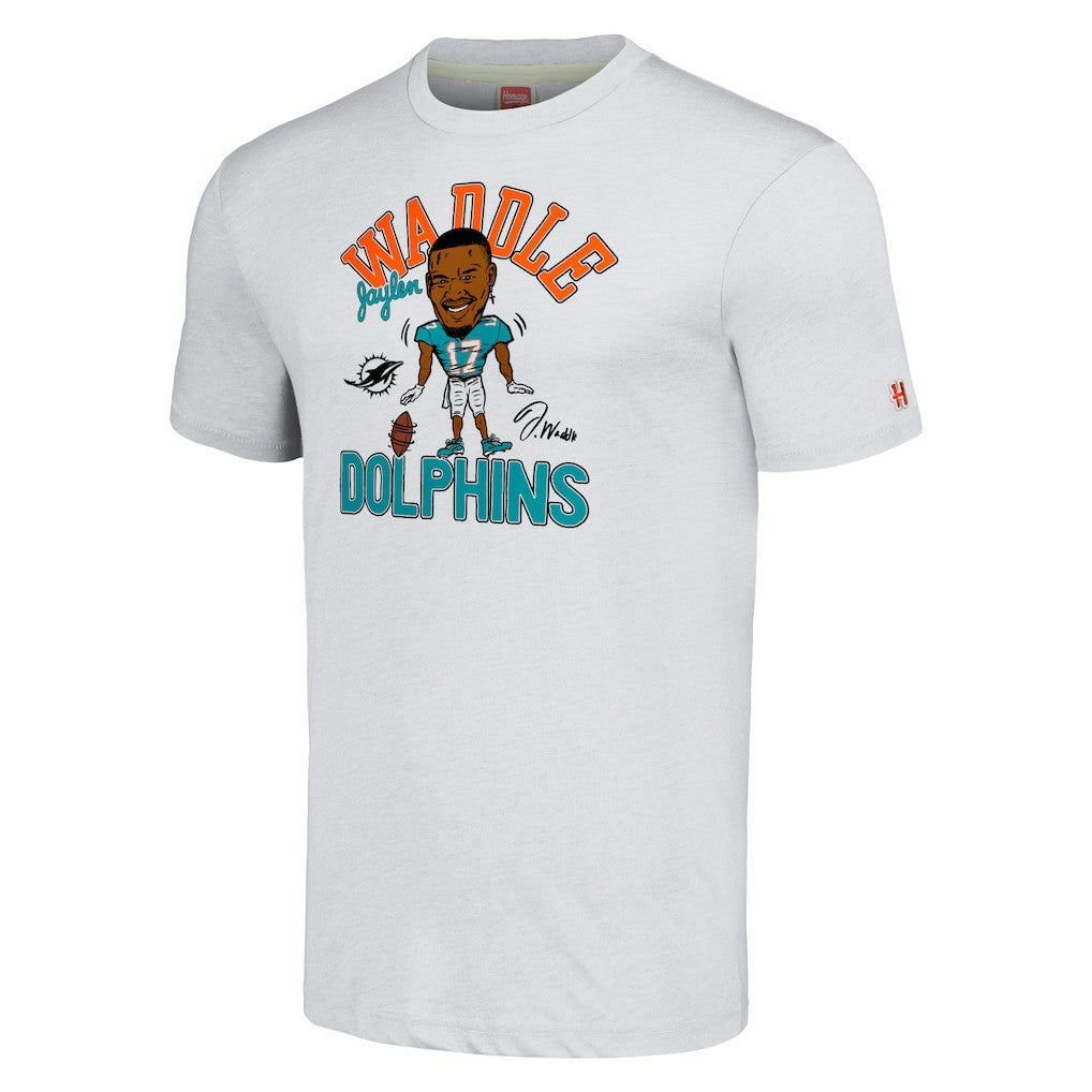 Jaylen Waddle Miami Dolphins Homage Unisex Caricature Player Tri-Blend T-Shirt - Anthracite online