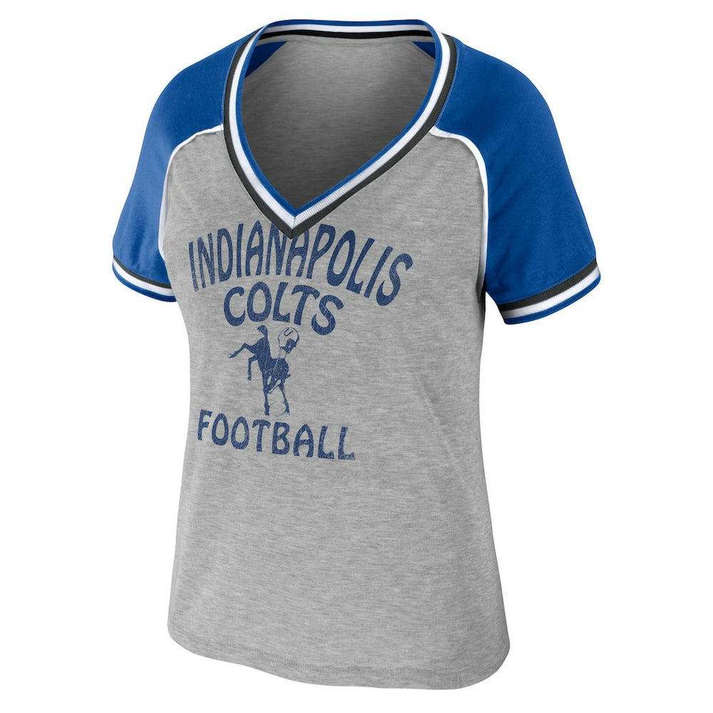 Indianapolis Colts WEAR by Erin Andrews Women's Cropped Raglan Throwback V-Neck T-Shirt - Heather Gray online