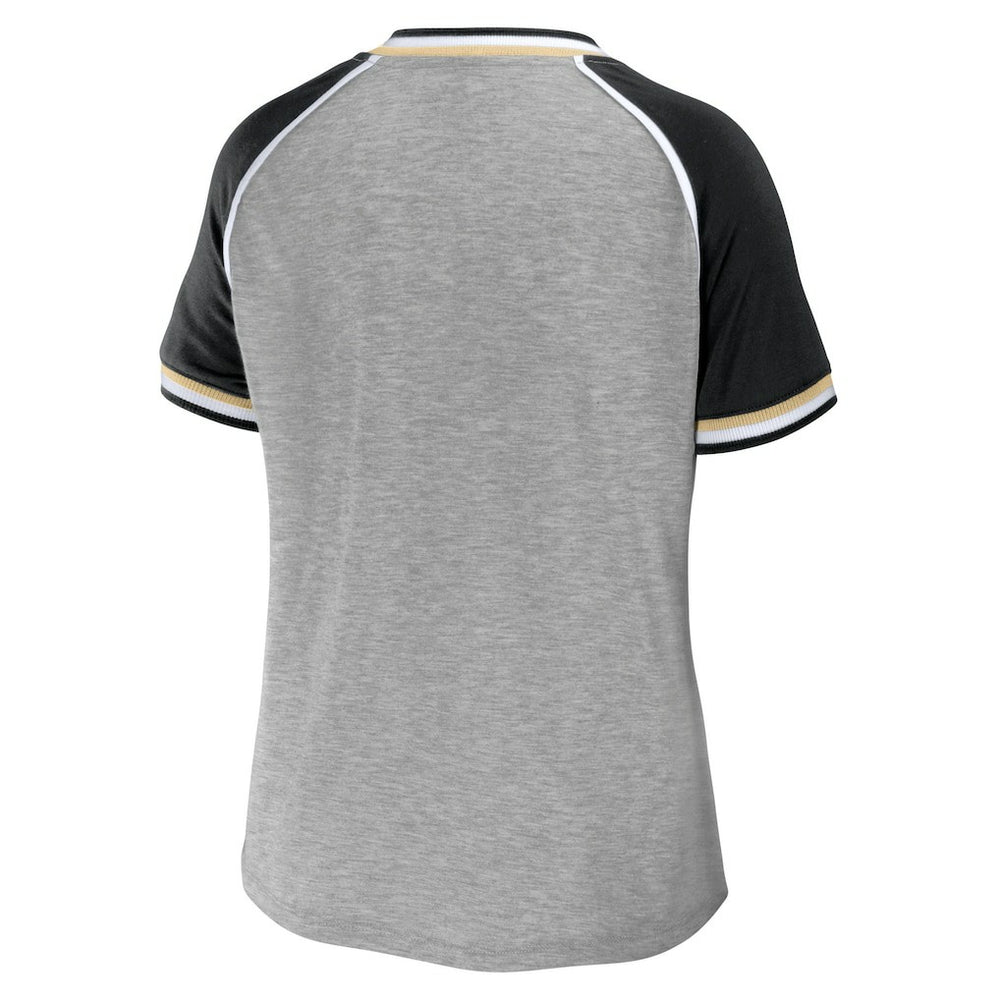 New Orleans Saints WEAR by Erin Andrews Women's Cropped Raglan Throwback V-Neck T-Shirt - Heather Gray cheap