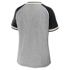 New Orleans Saints WEAR by Erin Andrews Women's Cropped Raglan Throwback V-Neck T-Shirt - Heather Gray cheap