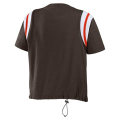 Cleveland Browns WEAR by Erin Andrews Women's Cinched Colorblock T-Shirt - Brown outlet