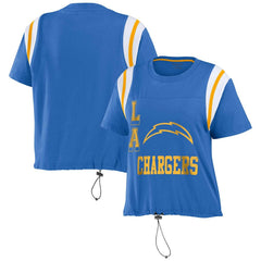 Los Angeles Chargers WEAR by Erin Andrews Women's Cinched Colorblock T-Shirt - Powder Blue for sale