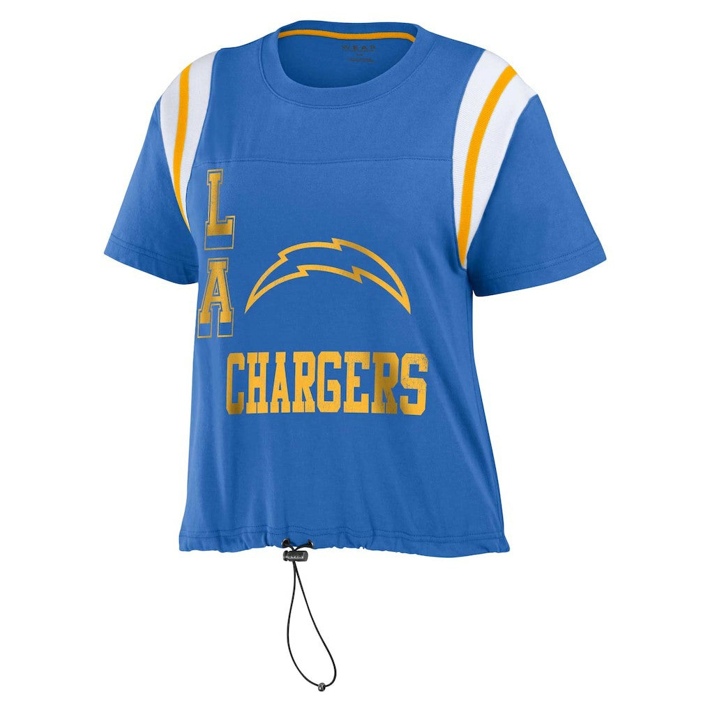 Los Angeles Chargers WEAR by Erin Andrews Women's Cinched Colorblock T-Shirt - Powder Blue for sale