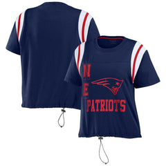 New England Patriots WEAR by Erin Andrews Women's Cinched Colorblock T-Shirt - Navy sale